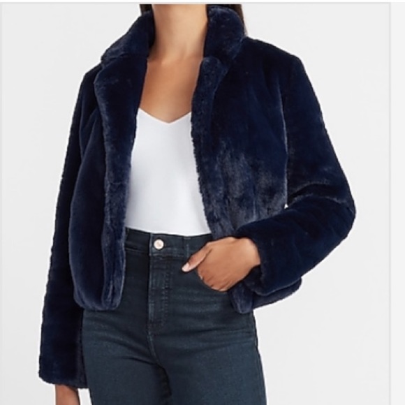 Express Faux Fur Jacket - Navy Blue - XS - Picture 16 of 16